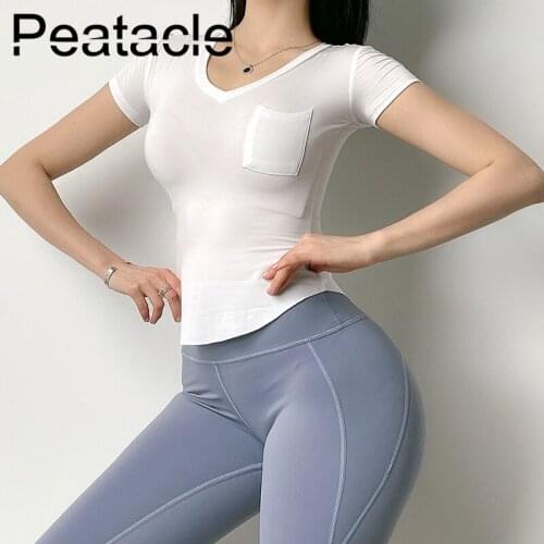 Peatacle Workout Clothes Womens Fitness Top Short Sleeve Summer Yoga Sports Shirt Quick Dry Beauty Back