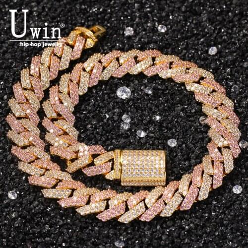 Uwin 18mm CZ Cuban Link Prong Miami Necklaces Iced Out Gold Color Zircon Pave Luxury Bling Bling Jewelry Fashion Hiphop For Men