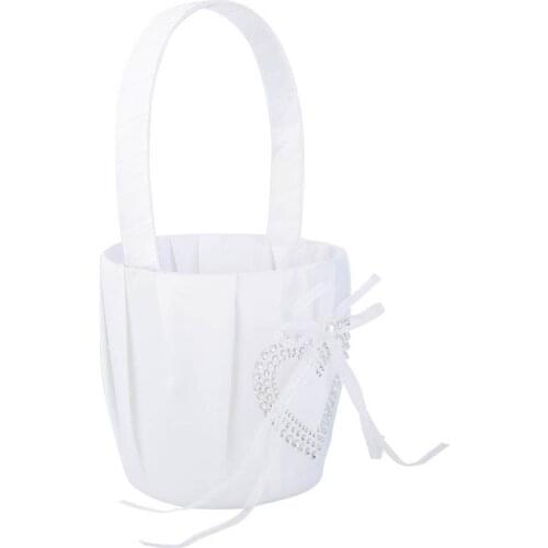 Heart Shaped Flower Girl Basket Wedding Basket with Ribbon Bow-knot Flower Basket Sets Party Supplies