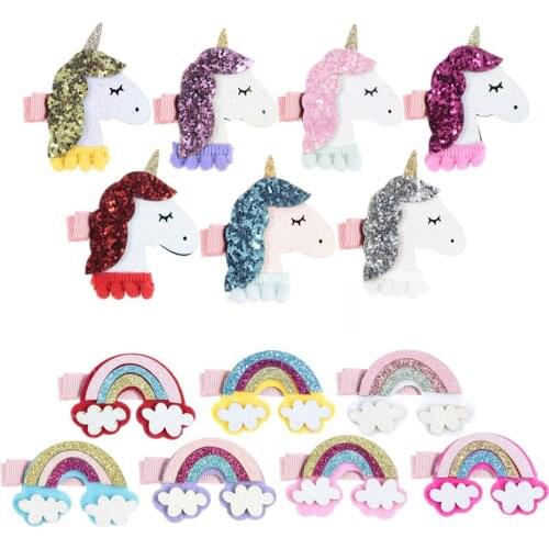 Yundfly 5pcs/lot Unicorn Horn Rainbow Hair Clips Hairpins Kids Girls Birthday Gift Party Supplies Photography Props