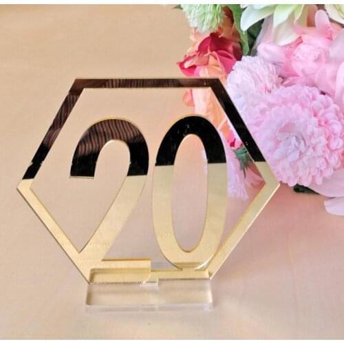 Mirror Wedding Seat Card Hexagon Table Number Signs for Wedding Party Decor Silver Gold Acrylic Number Birthday GeometricTable