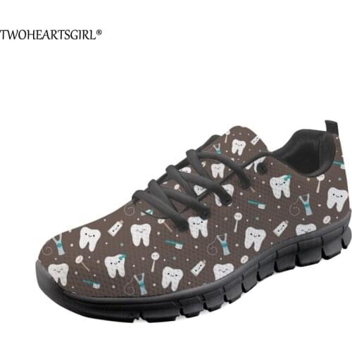 Twoheartsgirl Kawaii Nurse Dental Pattern Sneakers for Women Novelty Teen Girls Ladies Mesh Walking Shoes Lace Up Flats Female