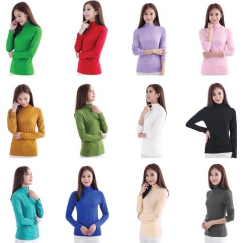12 Colors Womens Dresses Muslim Basic Blouses Dubai Turkish Tops Long-sleeved Salwar Top Mujer High Collar T-shirt Muslim Tunic