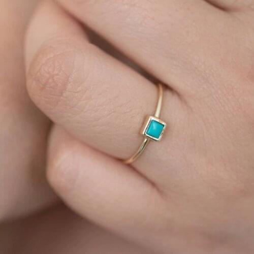 Trendy 925 Sterling Silver single stone ring with geometric square rectangle turquoises stone For Women simple finger Jewelry