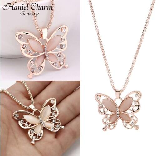 2021 Flawless Women Lady Necklace Choker Pendent Charm Opal Butterfly Pendant Exquisite Necklace Sweater Chain Christian Gifts