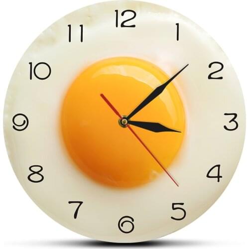 Frying Egg 3D Wall Clock Sunny Side Up Fried Egg Kitchen Wall Clock Modern Design Breakfast Food Dining Room Kitchen Decor Gift