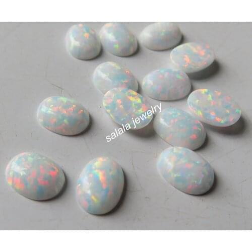 50pcs/ lot 6x8mm Oval Opal OP18 White Oval Opal Oval Fire Opal Stone Synthetic Oval Cabochon Opal for Body Jewelry
