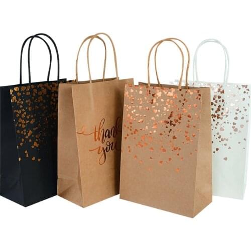 6Pcs Kraft Paper Heart Dot Bag With Handle Colorful Gift Bags For Wedding Birthday Party Favor Gift Packing Pouch Shopping Bags