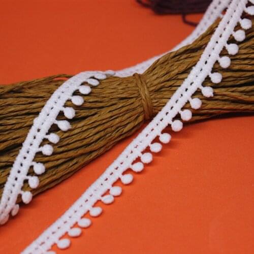 60yards White Embroidered Pompom Fringe Lace Trim Ribbon Applique Handmade Crafts For DIY Clothing Decoration Sewing Accessories
