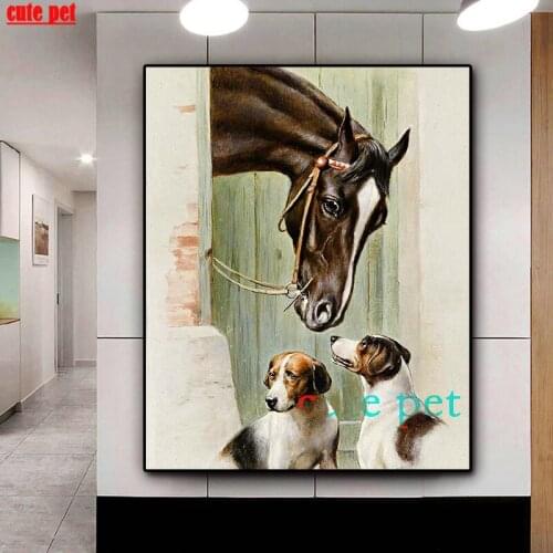 Diamond embroidery Horse pattern Full Square Daimond Painting cute Dogs Mosaic Round Rhinestone Cross Stitch Kids painting decor
