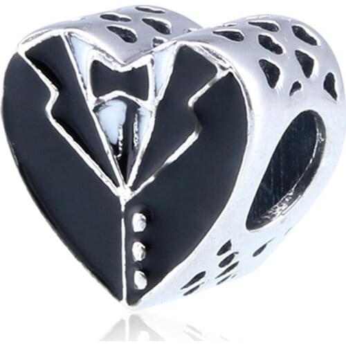 Authentic S925 Bead Fit PLady Bracelet Bangle Our Special Day Black & White Enamel Heart Charm DIY Jewelry Making