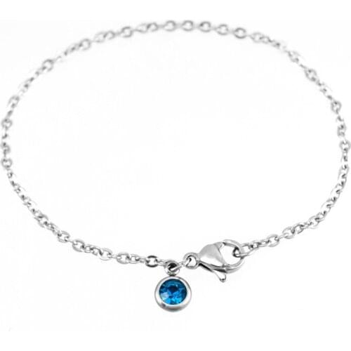 Risul Zodiac birth/month stone women bracelet stainless steel lucky stone 2mm thin Bracelet Rolo cable chain bracelet 5pcs