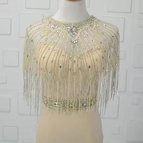 Brand new custom crystal shoulder chain jewelry luxury sparkling beaded wedding dress large necklace high quality accessories