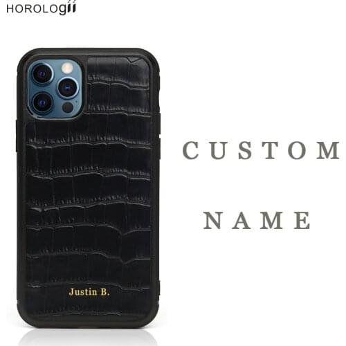 Horologii Luxury Business Black Italian Leather with Embossed Croco Pattern for Iphone X XR 11 12 Pro Max Personalized Dropship