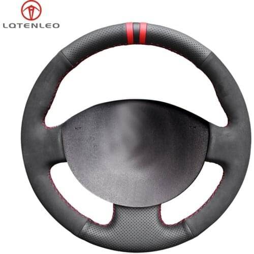 LQTENLEO Black Genuine Leather Suede Car Steering Wheel Cover for Renault Megane 2 2003-2008 Kangoo 2008-2012 Scenic 2 2003-2010
