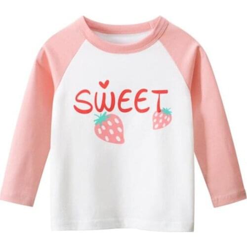 DFXD 2021 Spring New Baby Girl Long Sleeve Strawberry Tops 100% Cotton Bottoming T-shirt Kids Clothes Children Shirts For 2-8T