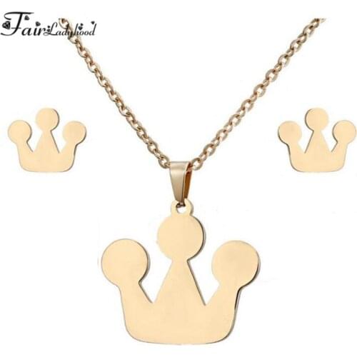 Fairladyhood High Polished Crown Earrings Custom Stainless Steel Jewelry Set Woman