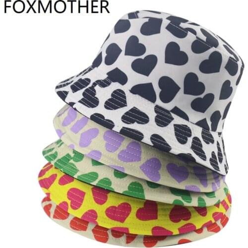 FOXMOTHER New Fashion Love Heart Print Bucket Hat Reversible Fisherman Caps Women Gorras For Lover Valentine Mom Wife Gifts