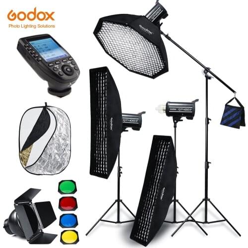 Godox QT400II 3x 400WS Built-in Wireless X System Studio High Speed Flash Lighting Kit with Xpro Trigger,Light Stand,Boom Arm