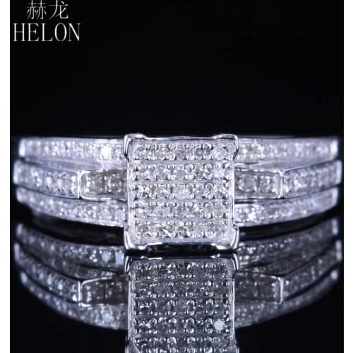 HELON Sterling Silver 925 Pave 0.4ct Natural Diamonds Engagement Anniversary ring Square Women Wedding Trendy Party Jewelry Gift
