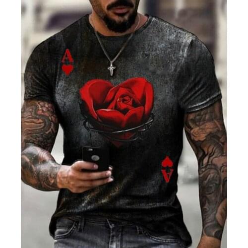 2021Summer Mens T-Shirt European And American Street Fashion Rose couple 3D Printed , Loose Large Size Quick-Drying T-Shirt
