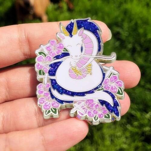 Cartoon Anime Haku the River Dragon Cherry Blossoms Enamel Brooch Pin Hat Bag Lapel Pins Badges Fashion Jewelry Accessories
