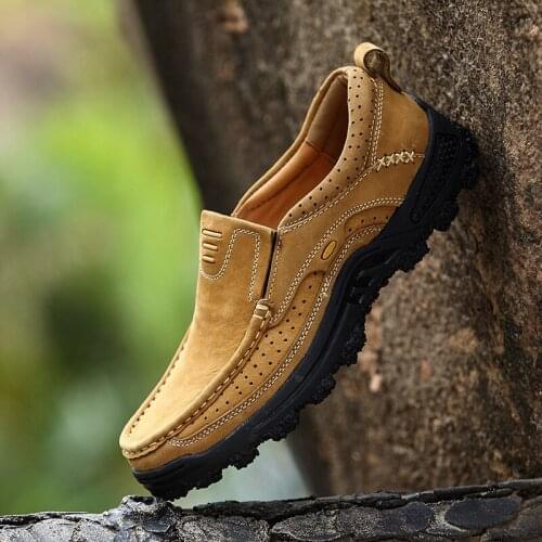 High Quality Mens Tooling Business Men Shoes Sneakers Male Fashion Outdoor Shoes Genuine Leather Hiking Shoe Round Toe Loafers