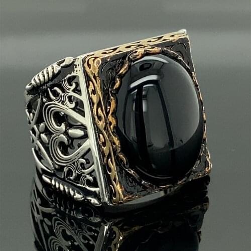 Men Handmade Ring , Onyx Stone Ring , Square Men Ring , Oval Gemstone Ring, Ottoman Jewelry , 925k Sterling Silver Ring , Gift F