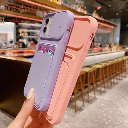 Soft Wallet Card Holder Phone Case for iPhone 12 11 Pro Max X XR XS Max 7 8 Plus SE 12 Mini Slide Camera Protection Candy Cover