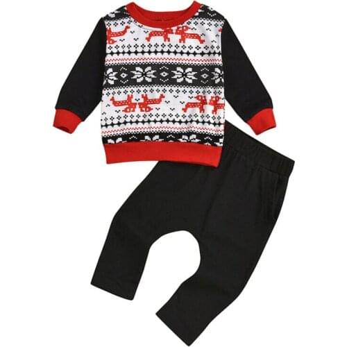 Autumn Winter New Casual Christmas Pajamas Sets Newborn Baby BoysLong Sleeve Print T-shirt Tops Pants Sleepwear Outfits Set Gift