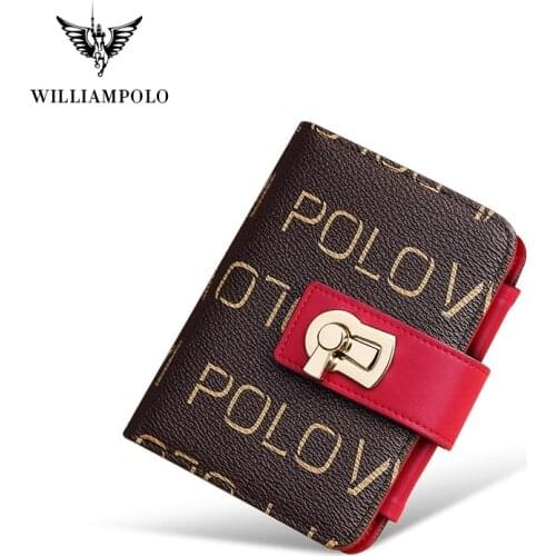 WILLIAMPOLO New Luxury Brand PVC synthetic leather Short Wallet Women Fashion Credit Card Holder Coin Purses Business buckle