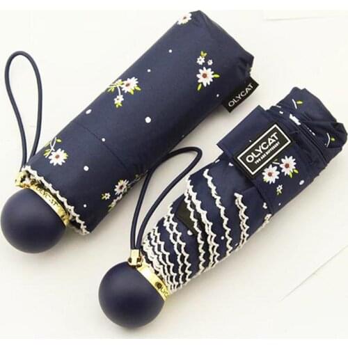 OLYCAT Mini Pocket Umbrella Rain Women Sunscreen Anti UV Daisy Pattern Sun Umbrella Five Folding 6 Ribs Light Portable Umbrellas