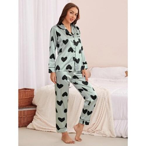 Autumn Womens Homewear Pajamas Chic Print Lapel Button Pajamas Long Sleeve 2-Piece Set Conjuntos De Mujer Wm