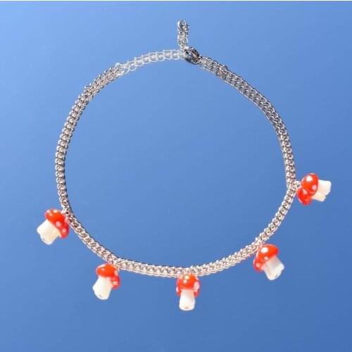 Cute Plant Small Red Mushroom Pendant Necklaces Jewelry For Women Punk Harajuku Style Clavicle Chain Necklace Female Hip hop