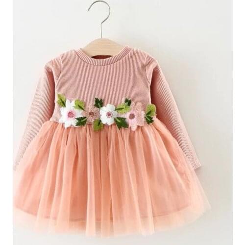 Baby Girls Dress Embroidery Flower Long Sleeve Lace Girl Dress Princess Party Birthday Tulle Dresses Baby Girl Clothes