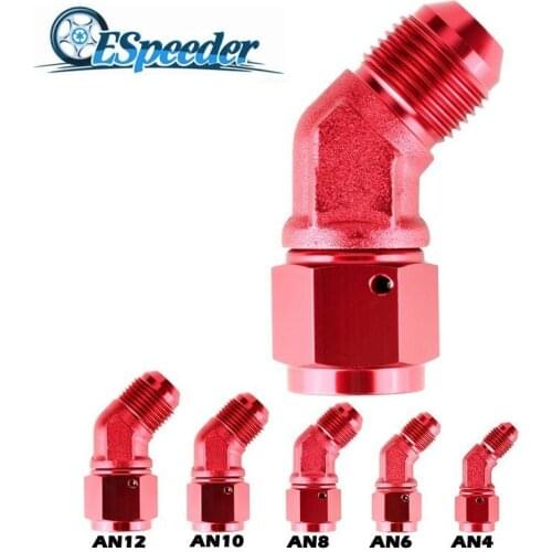 ESPEEDER 45 Degree Anodized Aluminum AN4/6/8/10/12 Female To Male Flare Swivel Coupler Union Hose Fitting Apapters Red