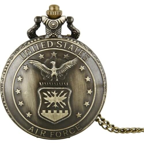 Retro New Bronze Air Force Eagle Stars Quartz Antique Pendant Chain Pocket Watch for Men and Women Antique Watch