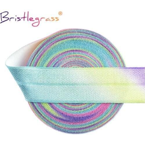 BRISTLEGRASS 2 5 10 Yard 3/4" 20mm Pastel Rainbow Print Fold Over Elastic FOE Spandex Satin Band Tape Hair Tie Dress Sewing Trim