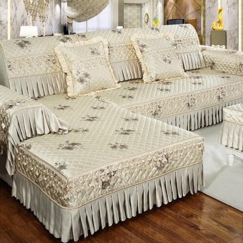 Cream Color Luxury Cotton Linen Sofa Cover Grey Jacquard Embroidery Sofa Towel Thick Soft Cushion Pillowcase Exquisite Sofa Set