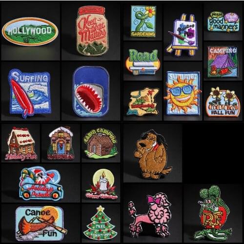 ChristmPalette hollywood Patches Iron On Shark Poodle Embroidery For Clothes Christmas Read Jeans Coat Hat Fine Decoration