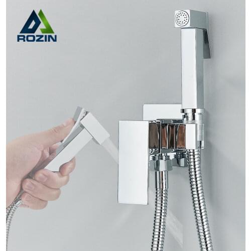 Brass Chrome Bidet Faucet Shower Tap Washer Mixer Cold & Hot Muslim Ducha Higienica Water Mixer Crane Square Shower Spray Head