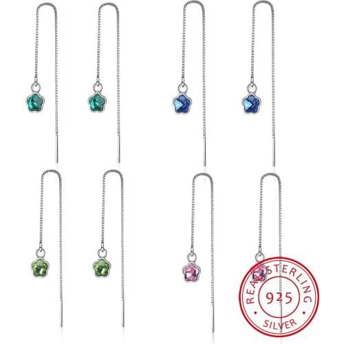 4 Colors Crystal plum flower long chain drop earring 925 Sterling Silver Tassel Earrings For Women Gift