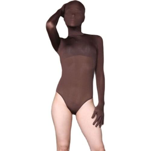Ice Silk Cosplay Half Coat Zentai Separated Fingers High Cut Bodysuit Tights Bodystocking Transparent Hot Sexy Lingerie Catsuit