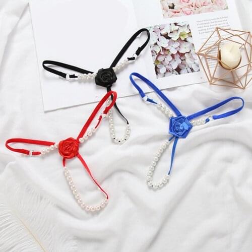 Pearl Thong Seamless Briefs Sex Massage Underwear Crotchless Soft Embroidery Women G String Sexy Panties String Lingerie Female