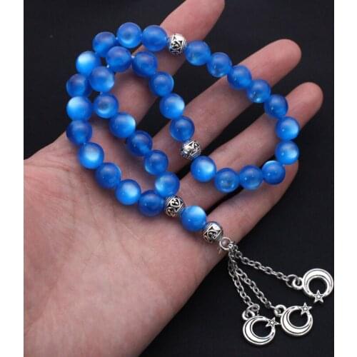 Muslim Turkish Prayer 33 blue beads tasbih bracelets Ottoman ISLAM Tasbih Rosary Crescent Moon Star Amulet