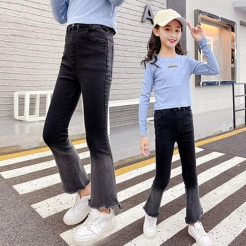Spring And Autumn Kids Jeans for Girl Casual Flare Jeans Gradient Color Denim Pants Children Elastic Waist Korean Style Trousers