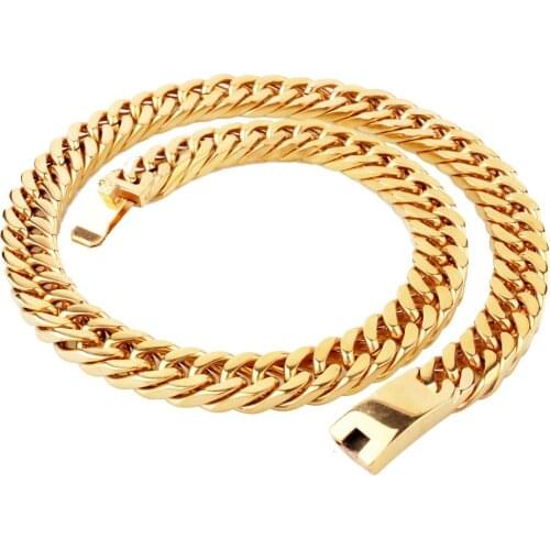 High Quality 15/17MM Metal Stainless Steel Gold Double Cuban Link Chain Gift Biker Jewelry Mens Womens Necklace Or Bracelet7-40"