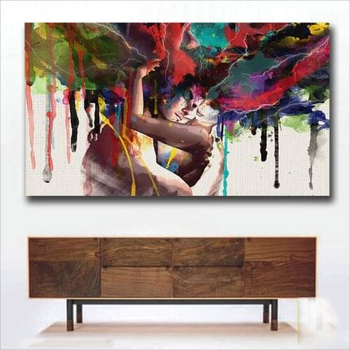 Wlong Love Kiss Oil Painting Canvas Art Paintings For Living Room Wall No Frame Decorative Pictures Abstract Art Painting