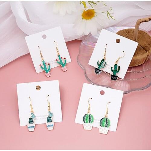 Women Creative Cactus Alloy Stud Earring Cactus Ear Hook Temperament Small Fresh Green Plant Drop Earrings Summer Jewelry Gift