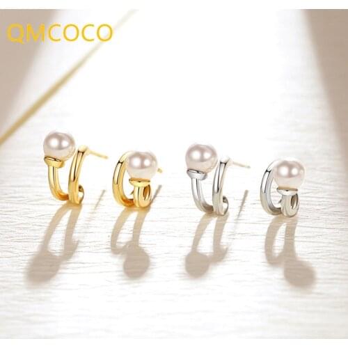 QMCOCO Simple 925 Silver Earrings Woman Personality Design Double Pearl Smooth Surface Earrings New Trendy INS Ear Accessories